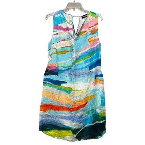 Claire Desjardins Linen Dress Sz M Sleeveless Shift Art To Wear Abstract Boho